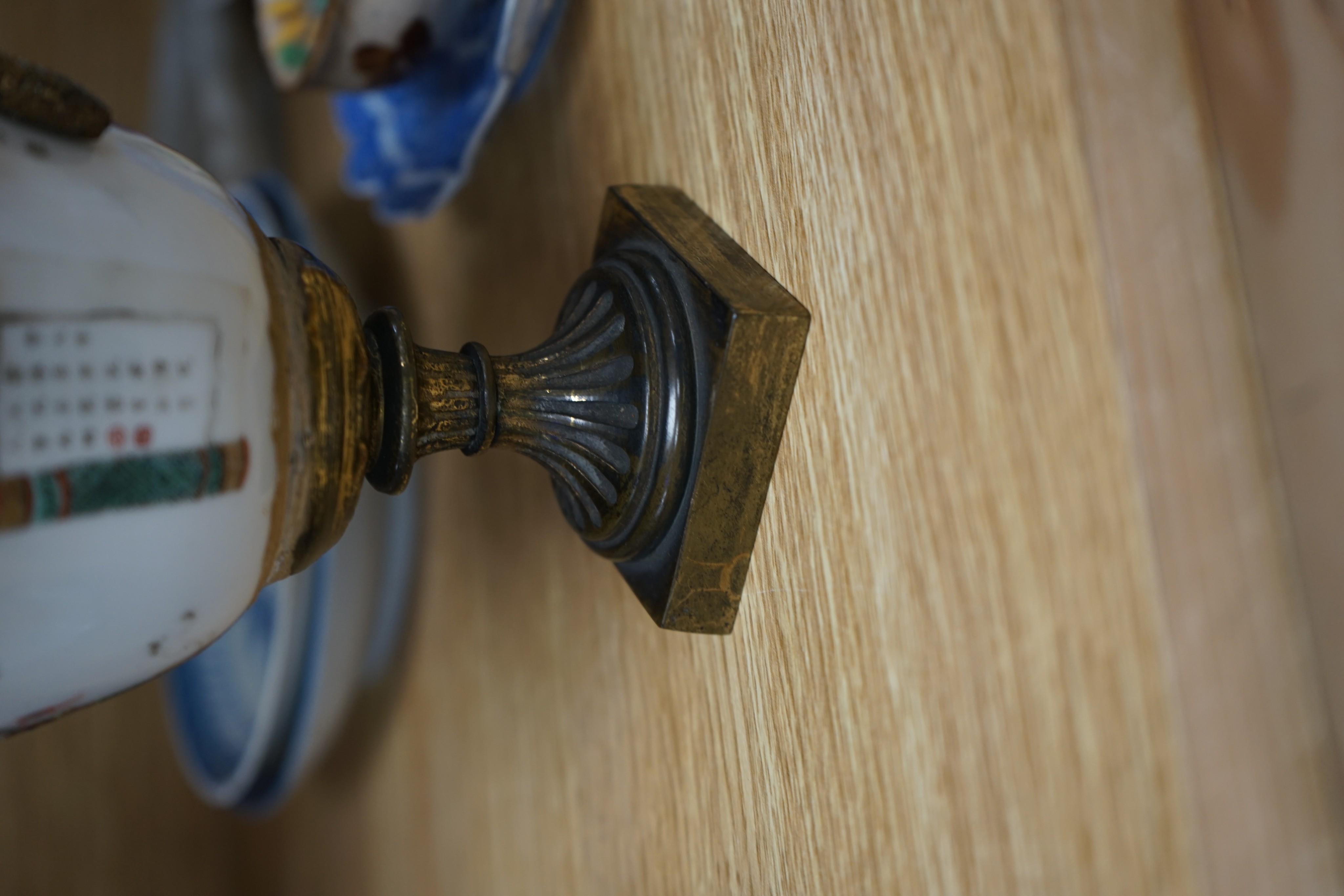 Two cut glass bowls and a Chinese brass mounted cup, 16cm